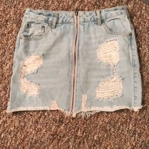 ripped jean mini skirt